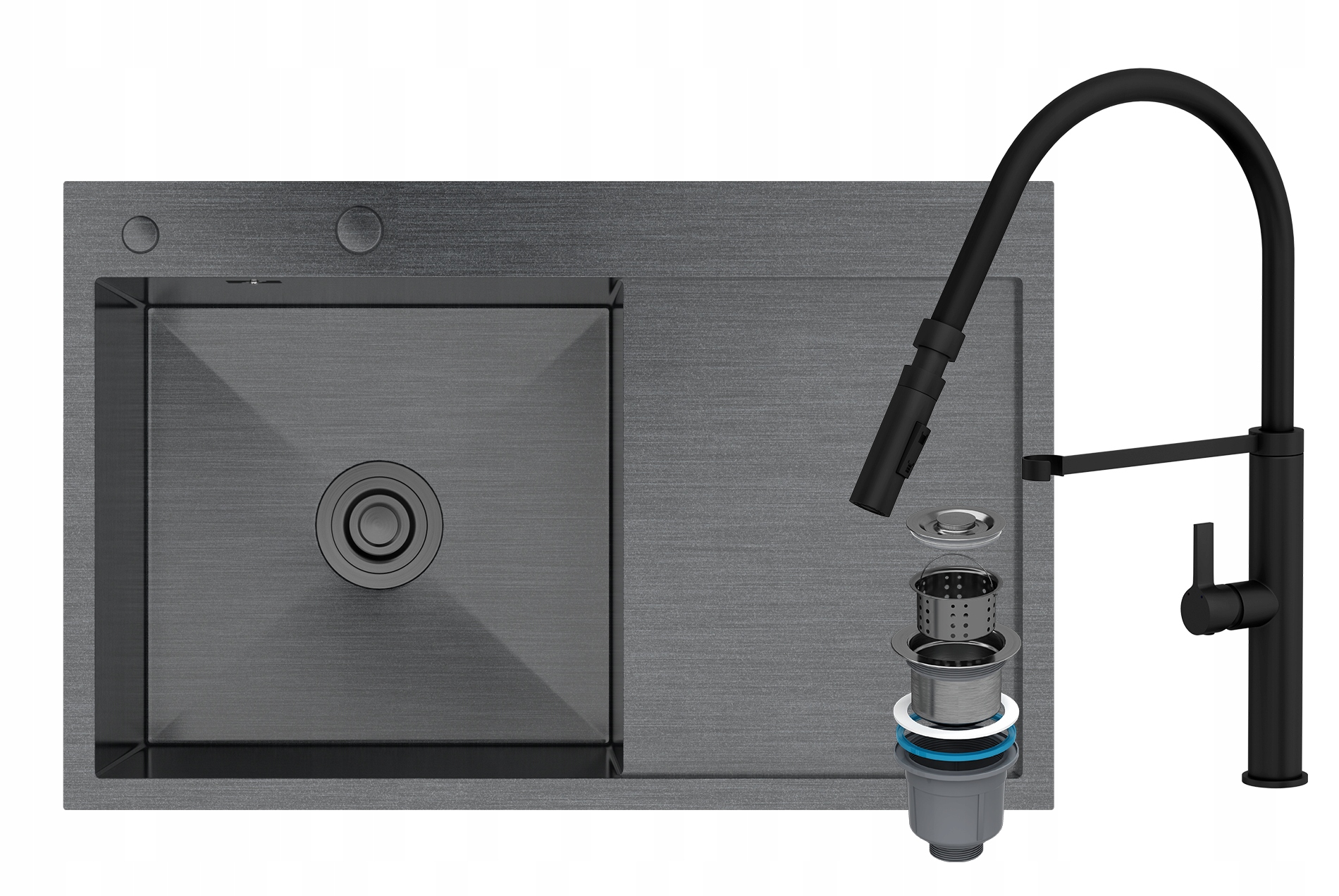 Oceľový Drez Čierny Veľký Odkvapkávač Batéria Full