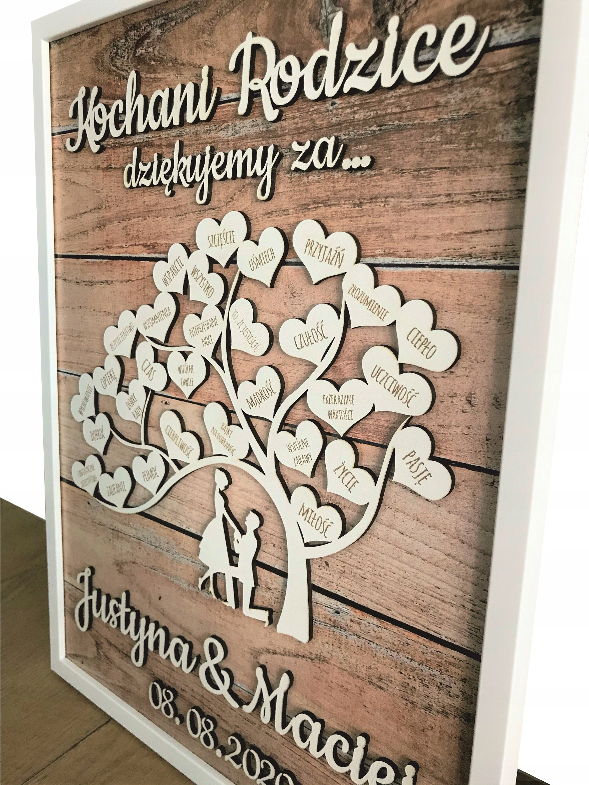 PODZIĘKOWANIE DLA RODZICÓW NA ŚLUB WESELE PREZENT MAMY TATY PAMIĄTKA DUŻA Kod producenta RAMKA 3D GRAWER SERCA OBRAZ PAMIĄTKA A3