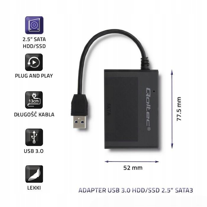 Obudowa Qoltec na dysk Hdd/ssd 2.5" SATA3 Usb 3.0 Czarna