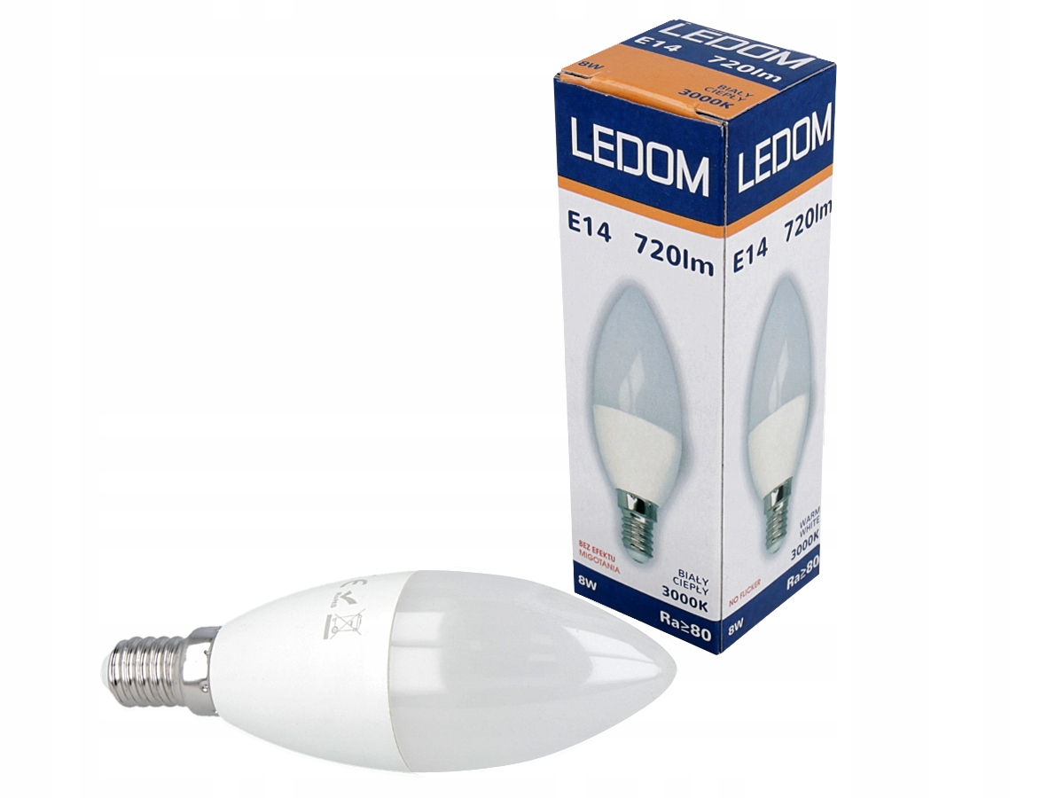 

Żarówka Led Ledom E14 8W biała ciepła świeczka
