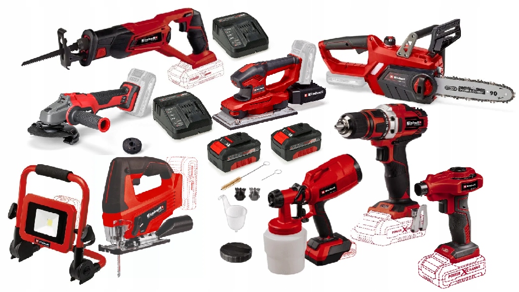 Einhell Sada Elektrického Nářadí Pxc 18V Bruska 2X4AH Šroubovák Lampa