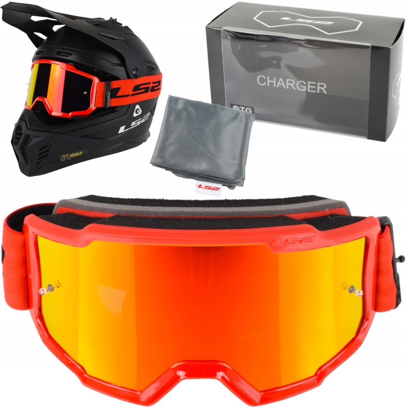 Gogle Cross Enduro LS2 Charger Czerwone Szyba Lustrzanka
