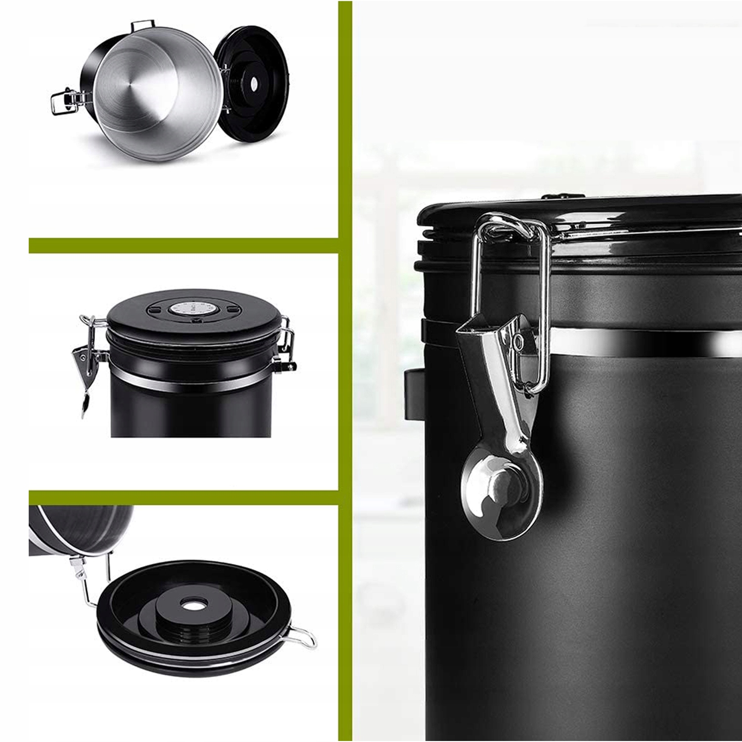 hermetyczny słoik na kawę 1,8 l, pojemnik na kawę ze stali nierdzewnej Pojemność 1.8 l