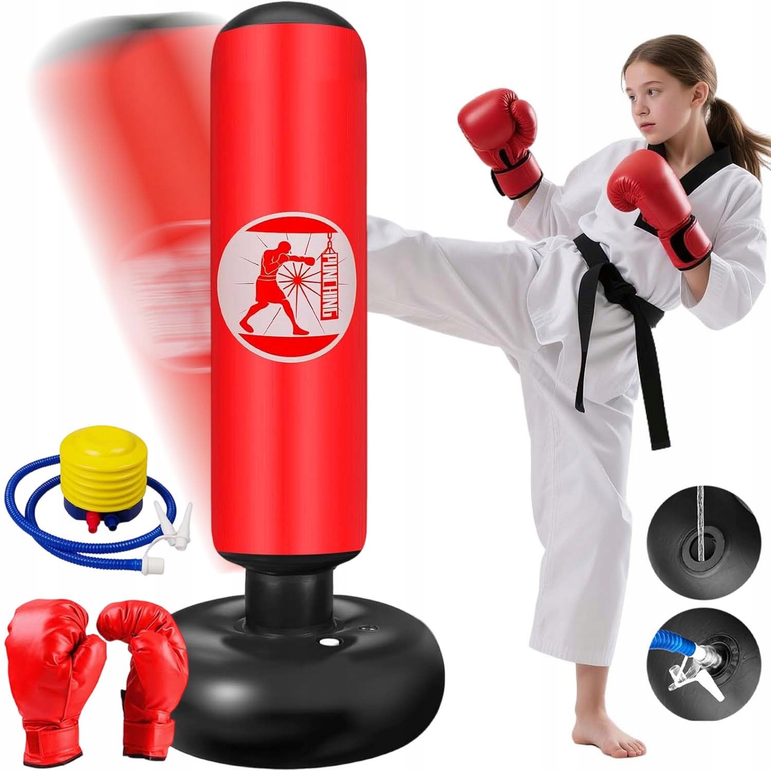 Tréninkový Boxovací Pytel, Nafukovací, 160 CM, Rukavice, Pumpa Pro Děti
