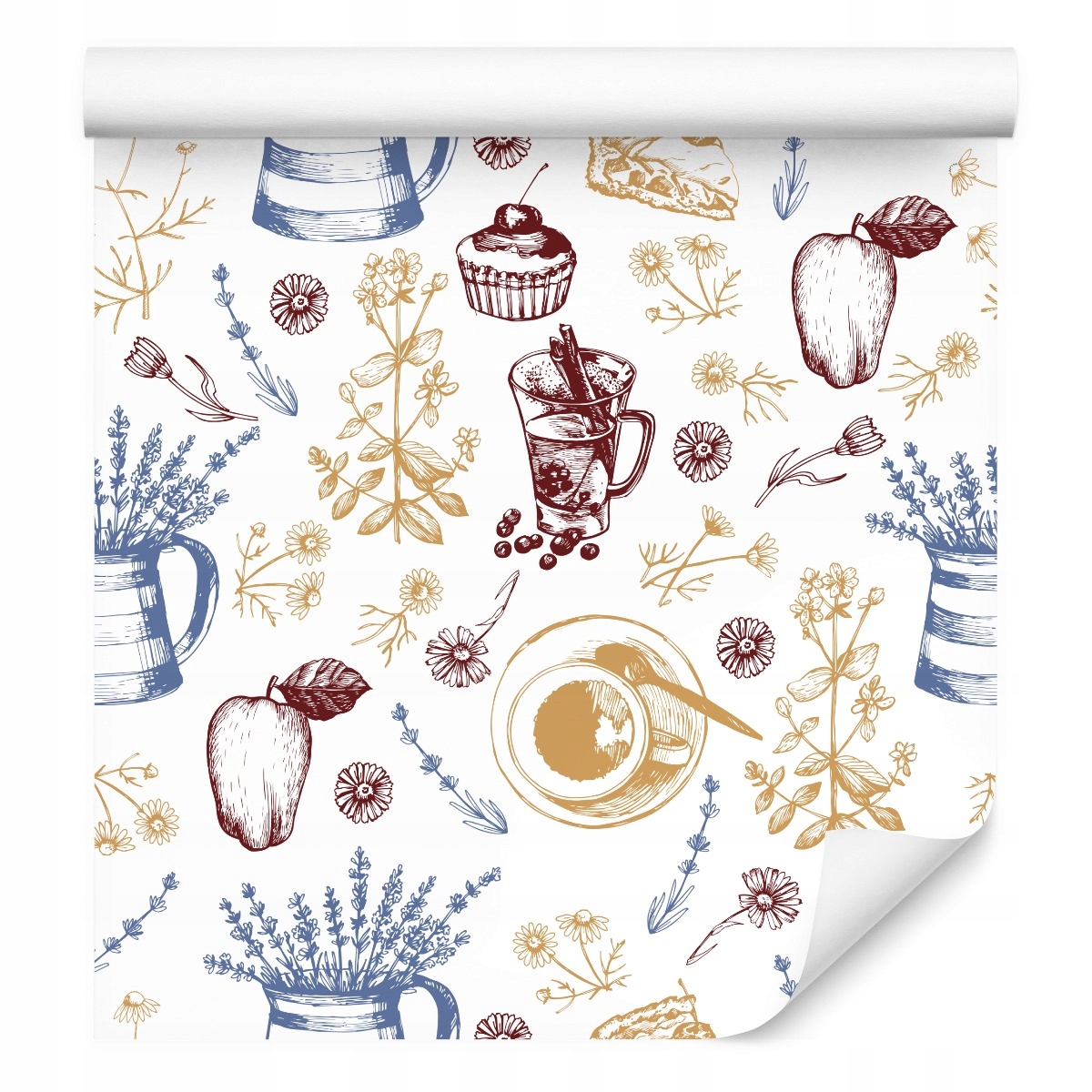 Tapeta do kuchyně jídelny květiny ovoce jablka káva