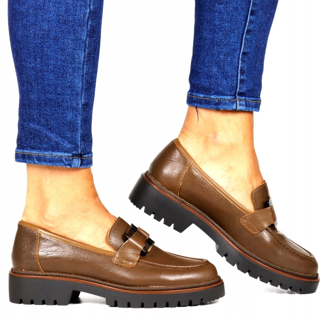 Hnědé Kožené Polobotky S Mokasíny Na Silnější Podrážce, Pohodlné A Měkké