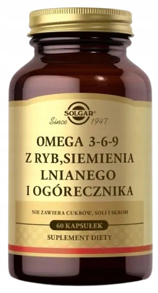 Solgar Omega 3-6-9 Cholesterol Wsparcie serca Olej z ogórecznika 60 kaps.