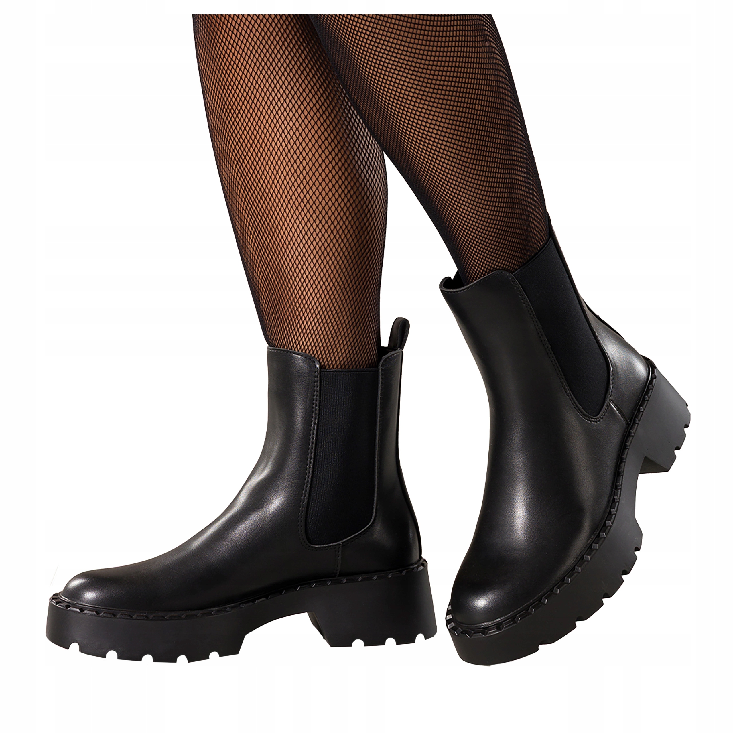 Dámské Kotníkové Boty Černé Pohodlné Běžecká kožená platforma s gumami, velikost 39