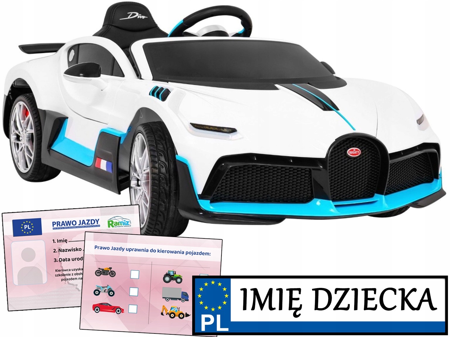samochód elektryczny Bugatti Divo pilot dla rodzica Prawo Jazdy wolny Start
