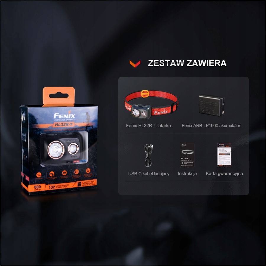 LATARKA DIODOWA FENIX HL32R-T CZOŁÓWKA 800 lm / 132 m Rodzaj czołowa