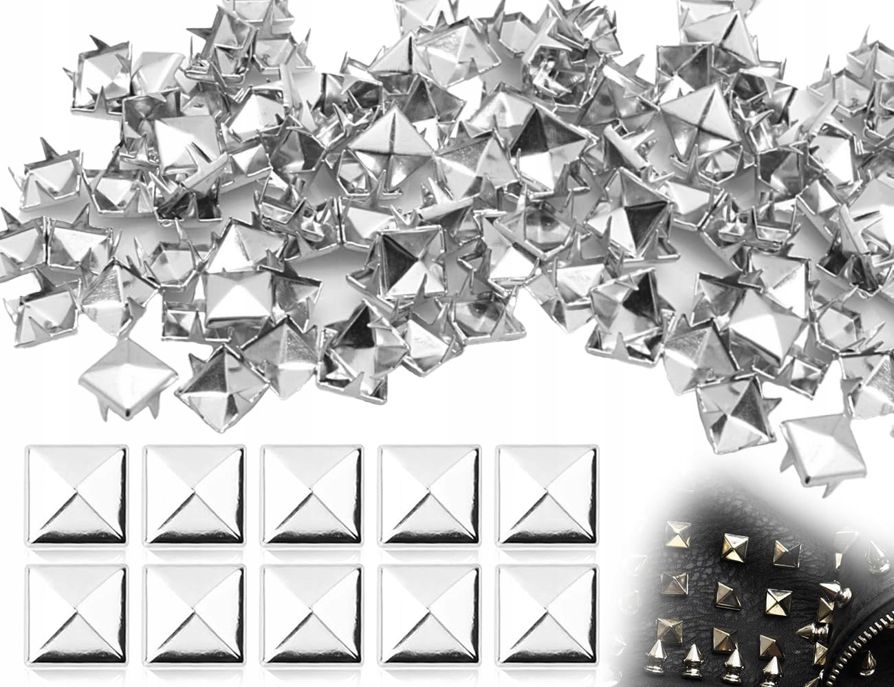 Kovové Nýty Čtvercové Diy Dekorace Na Kůži Oblečení Kabelek 100 Kusů