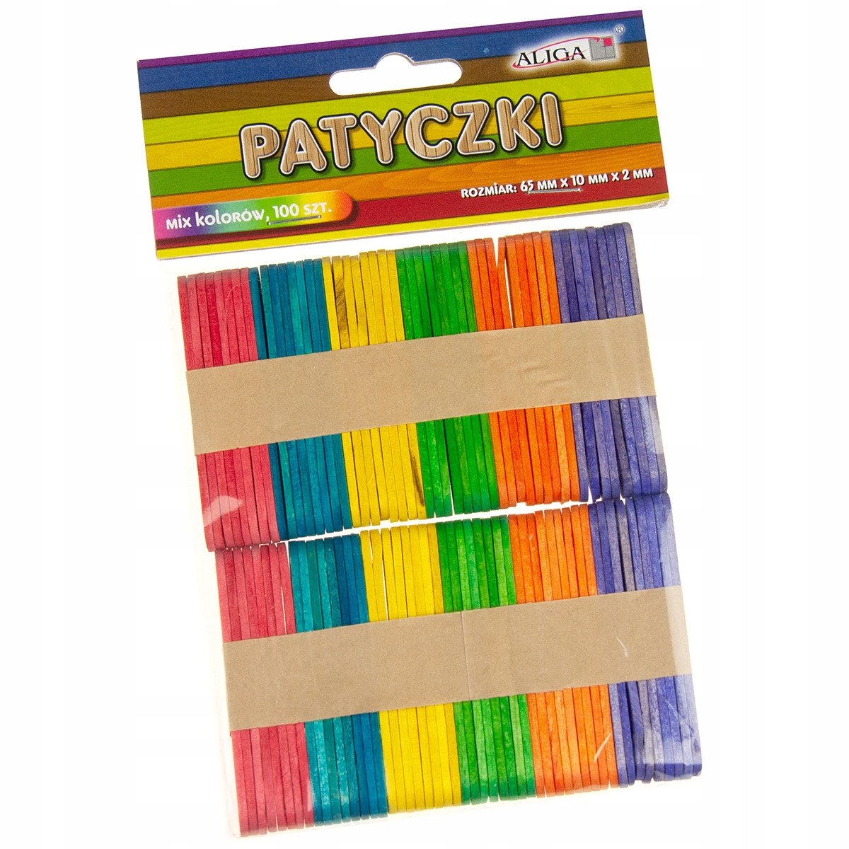 patyczki płaskie drewniane 100szt. MIX KOLOR 65x10x2mm | PK-0074 — 2