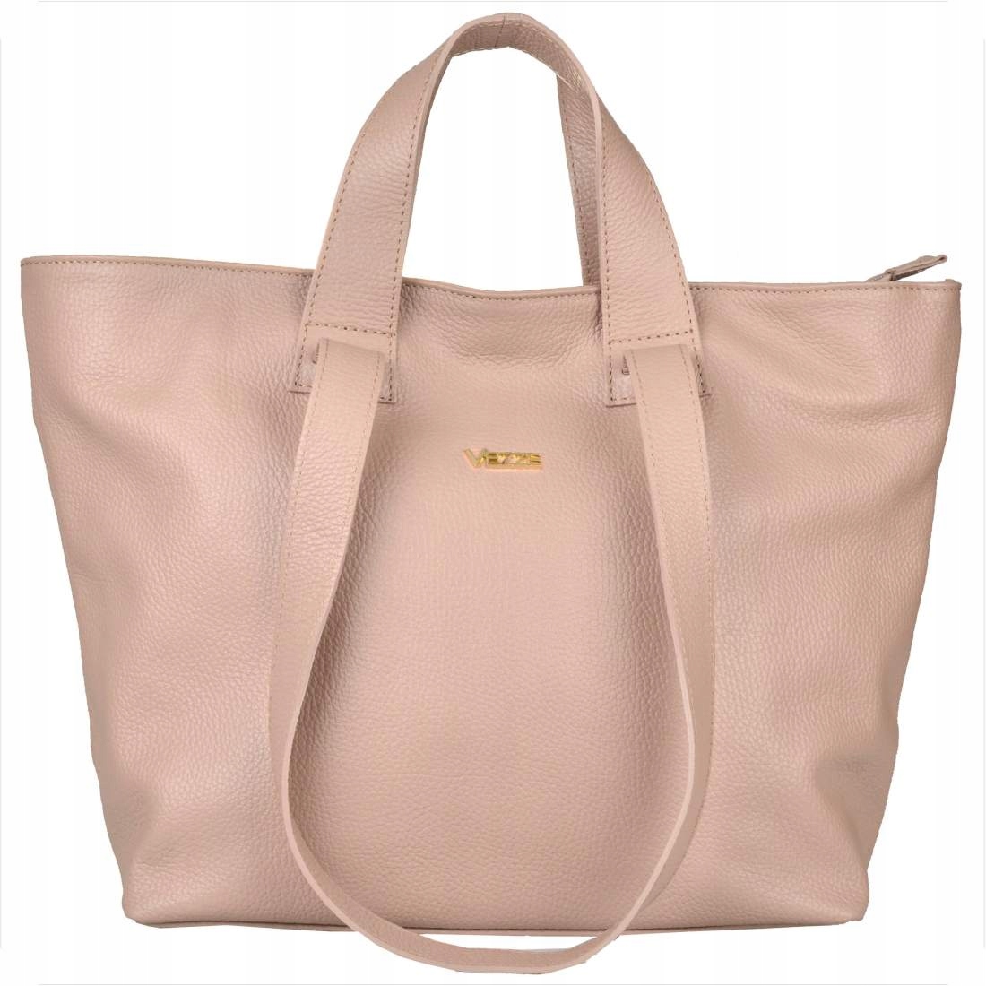 Vezze Kožená taška shopper bag růžová, pudrová, přes rameno i do ruky