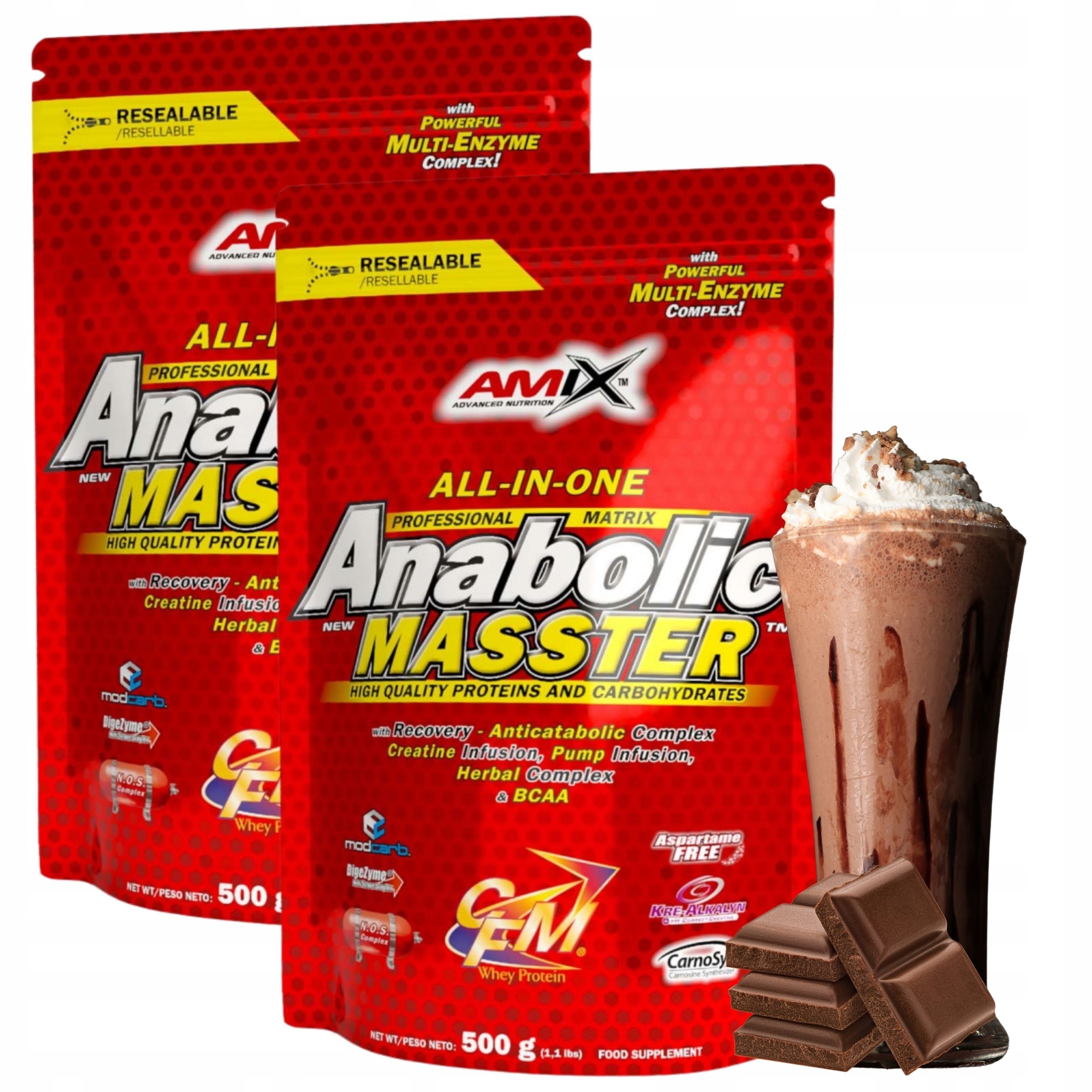 Amix Anabolic Masster Bulk Mass Gainer Protein Kreatin Sacharidy Choco