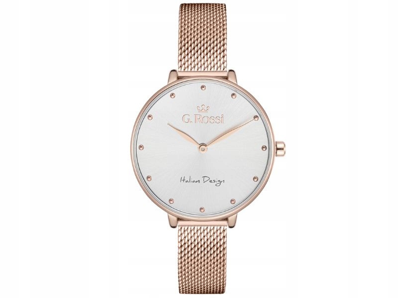 Dámské hodinky s mesh náramkem a velkým ciferníkem v růžovém zlatě