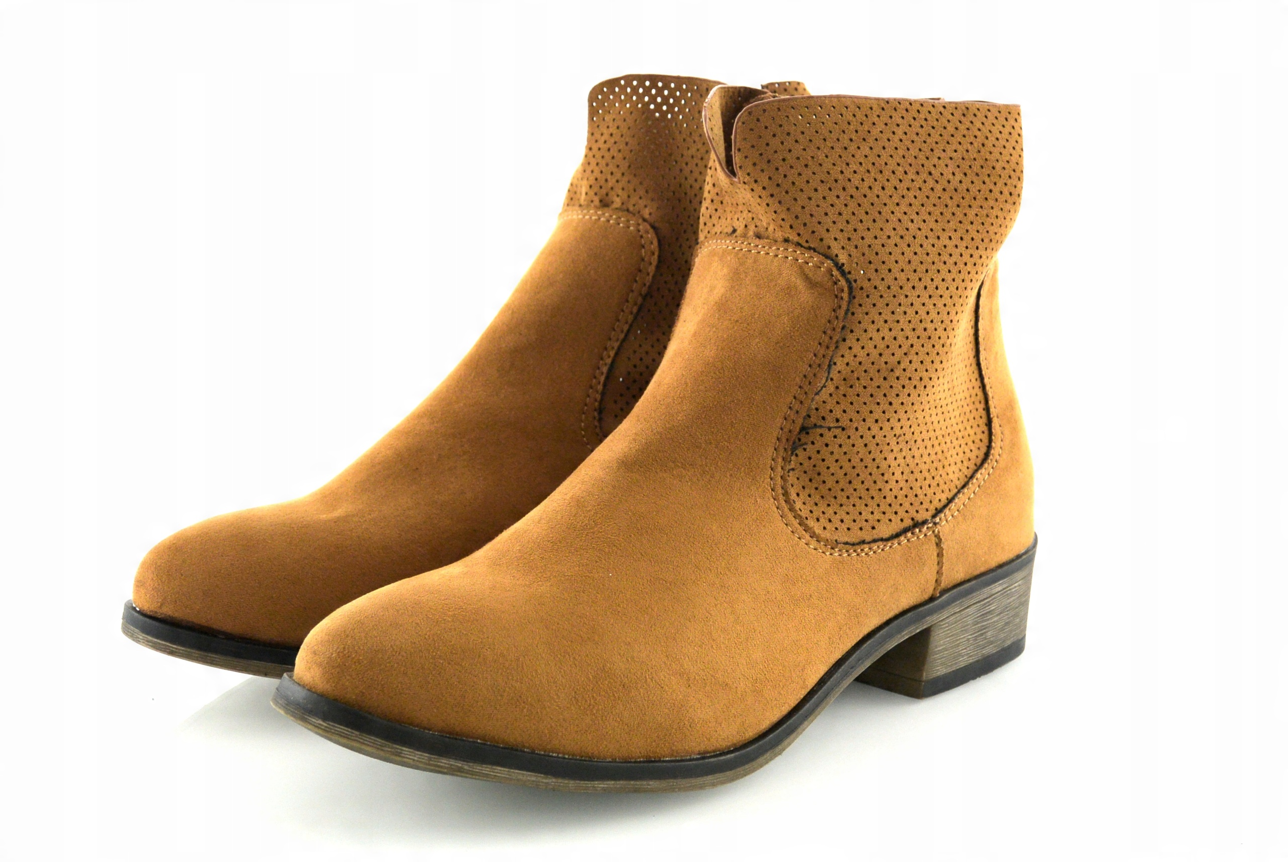 

Wygodne Ażurowe Damskie Botki Kozaczki Camel r38,5