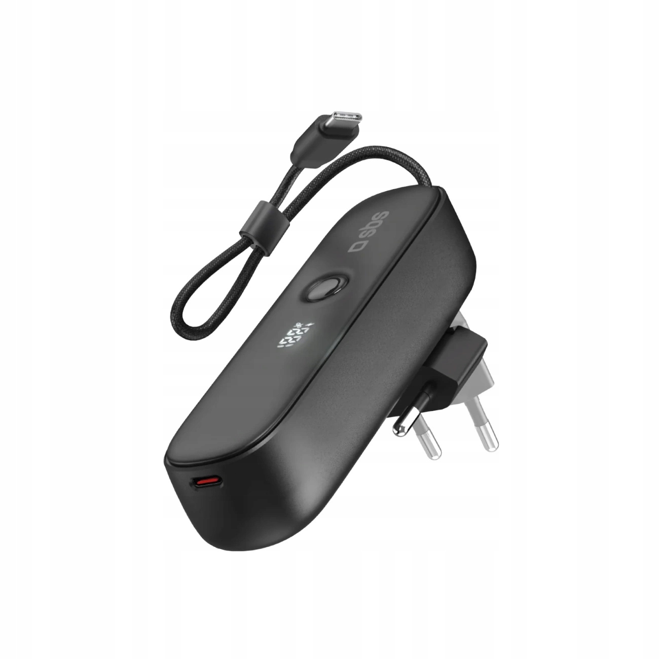 Powerbank 5000MAH S Vstavaným Káblom A Sklopnou Zástrčkou Pd 20W Čierny