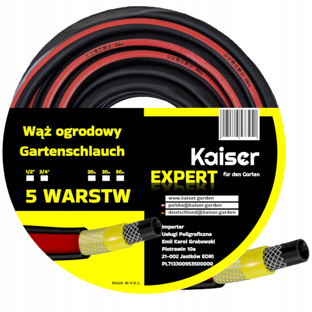 Wąż Ogrodowy 20M 1/2" Cala Kaiser Expert 5-WARSTWOWY Ultra Mocny Zbrojony