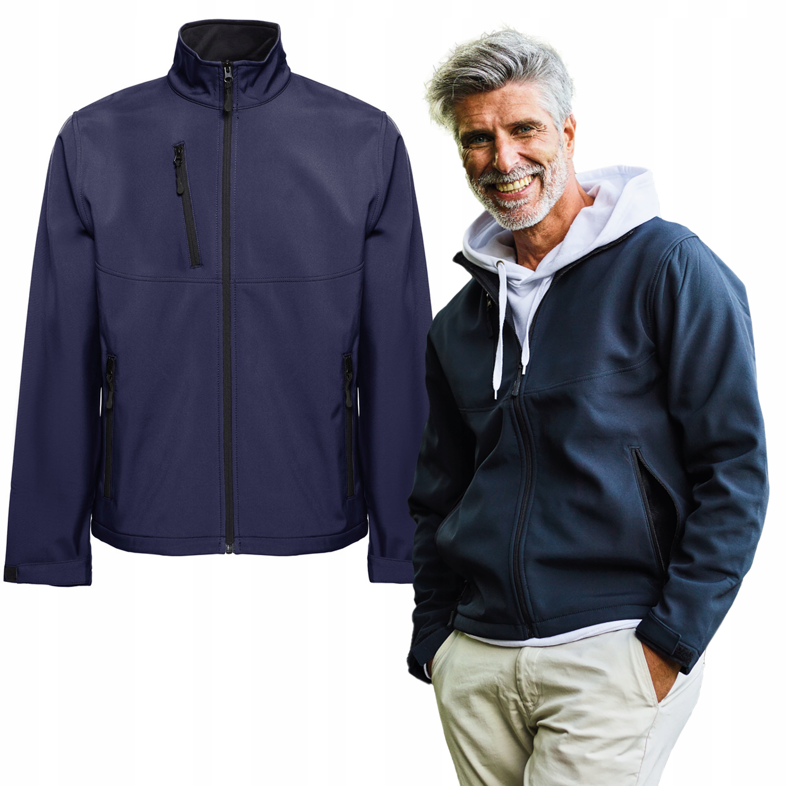 Pánská větruodolná softshellová bunda bez kapuce, modrá, velikost M