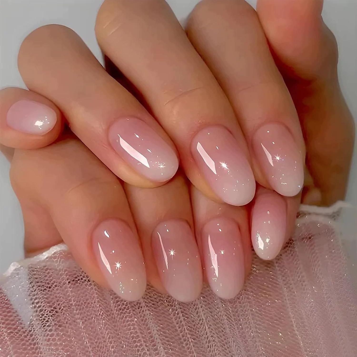 Umělé Lepené Oválné Nehty 24 Kusů Lesklé Pink