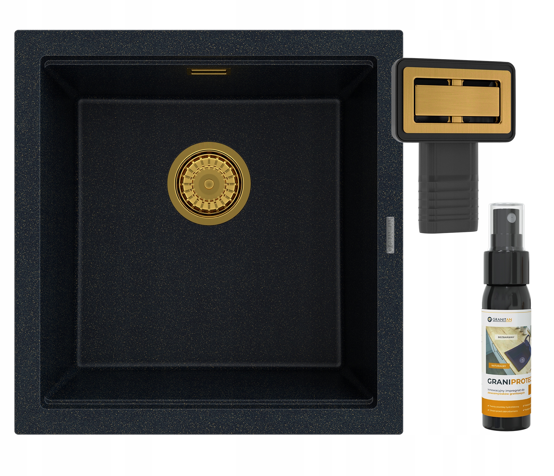 Granitový Podvěsný Dřez Na Desku Se Zlatými Částečkami, Obdélník, TUGA48