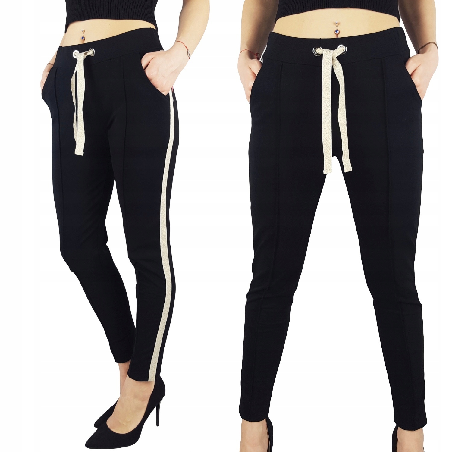 #STYLOWE DAMSKIE SPODNIE Dresowe Lampasy - Black 3 Marka inna