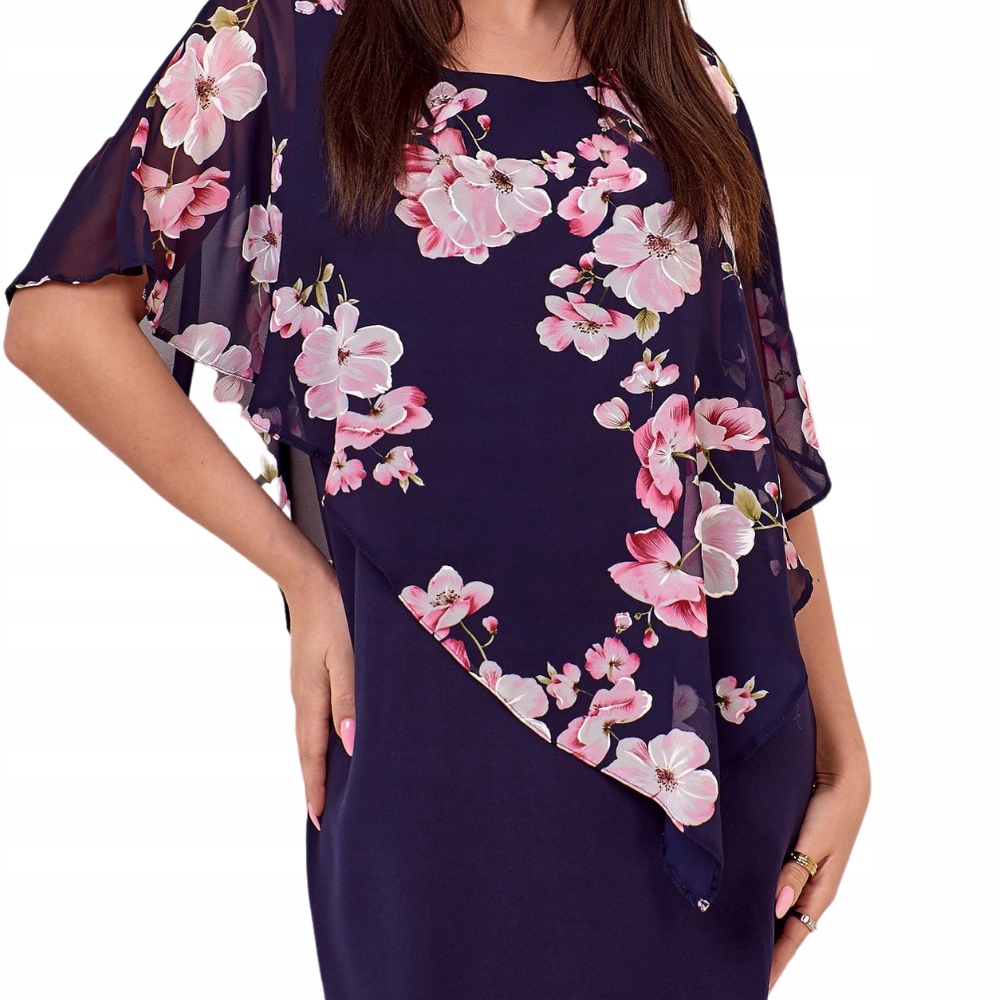 ELEGANCKA sukienka WIZYTOWA midi KWIATY 6XL Rozmiar 6XL