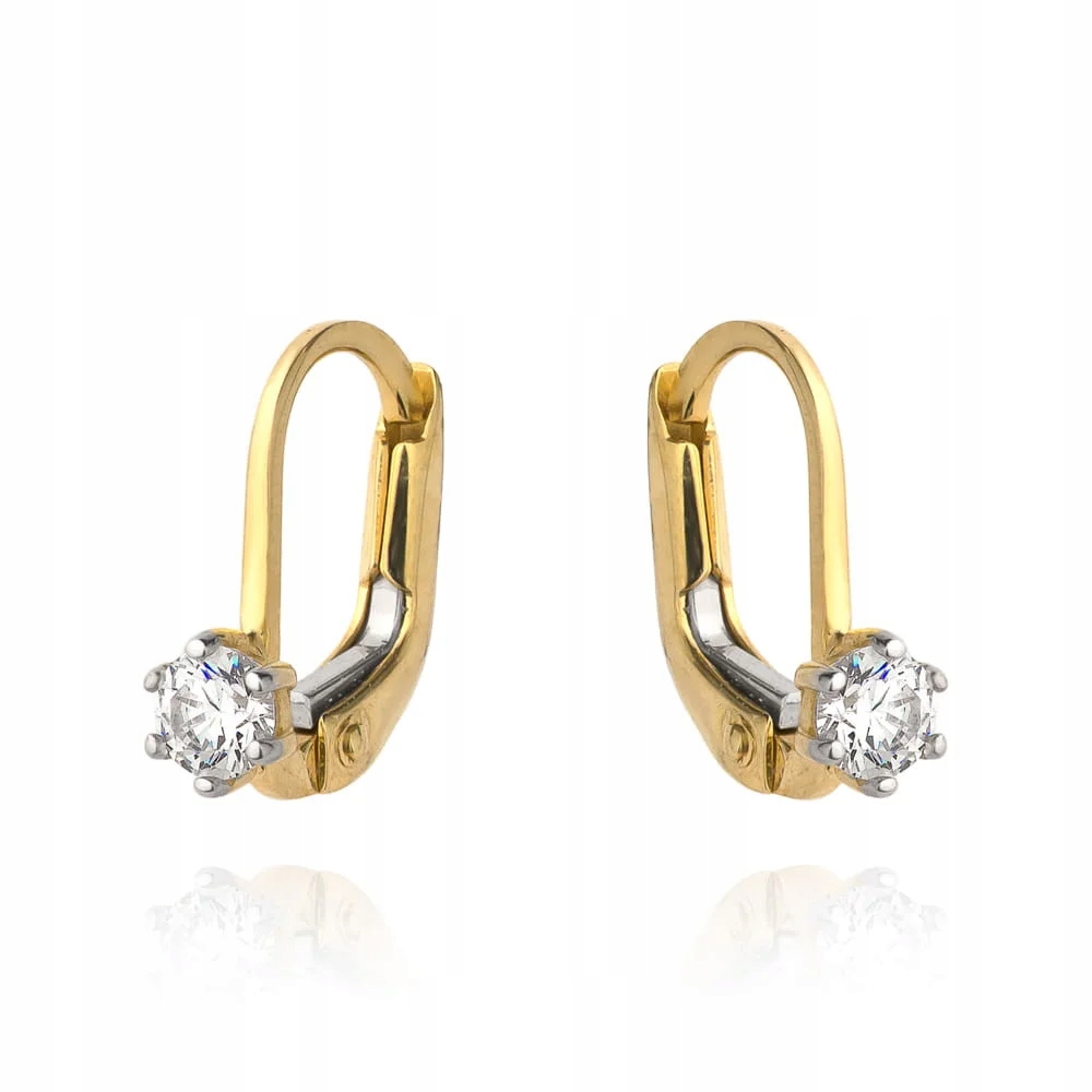 Náušnice zlaté 585, jednoduchý zirkon na anglickém zapínání jako dárek