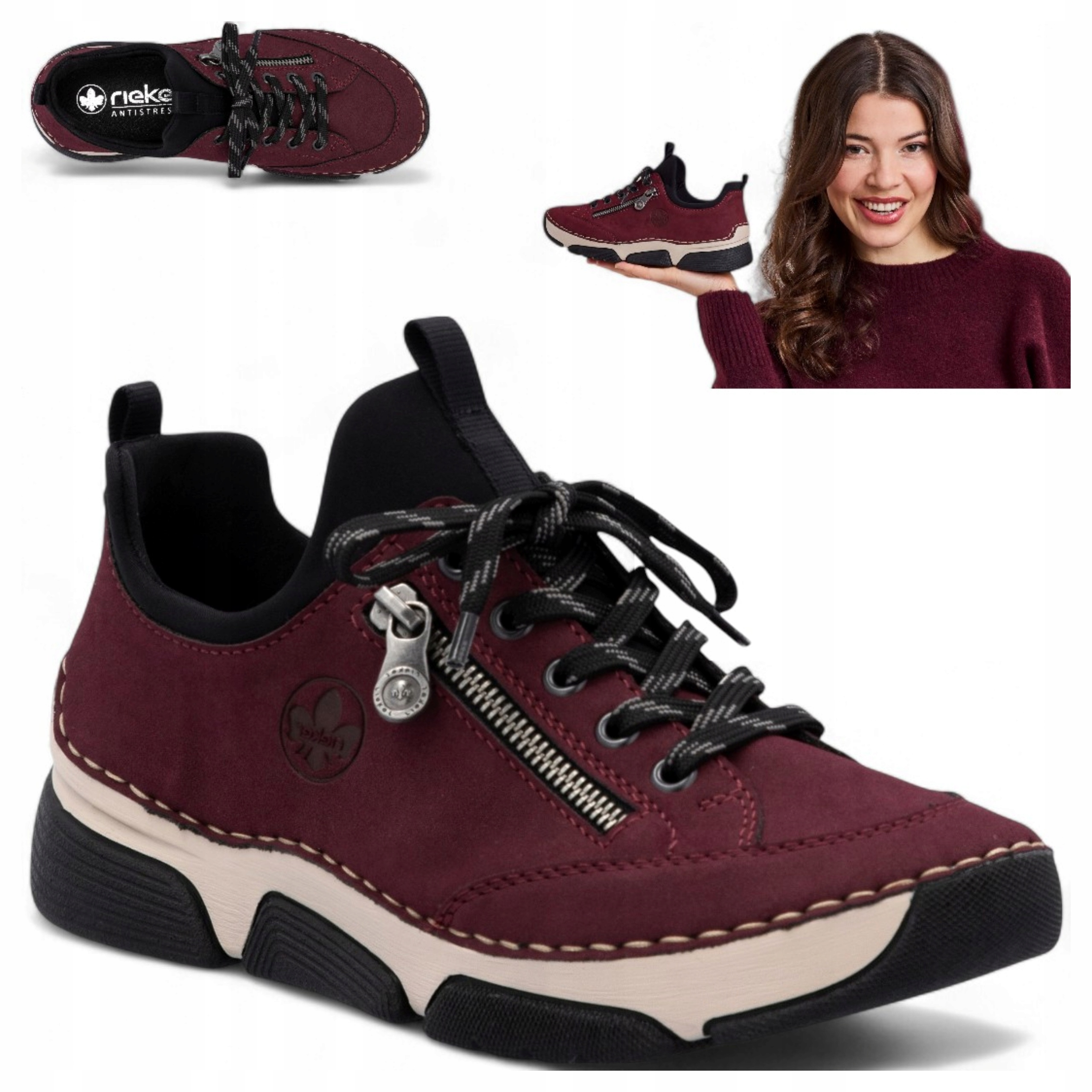 Rieker Dámské tenisky 40 Sportovní Pohodlné Polobotky Nazouvací Bordové Podzim