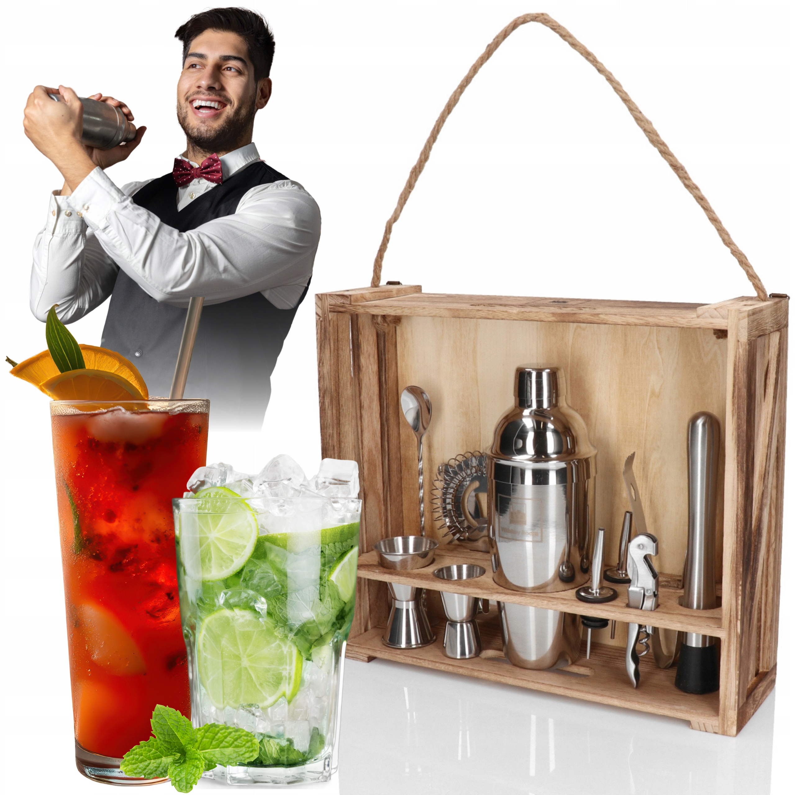 Barmanská sada 11ks v exponované krabičce, stříbrná, ideální jako Dárek