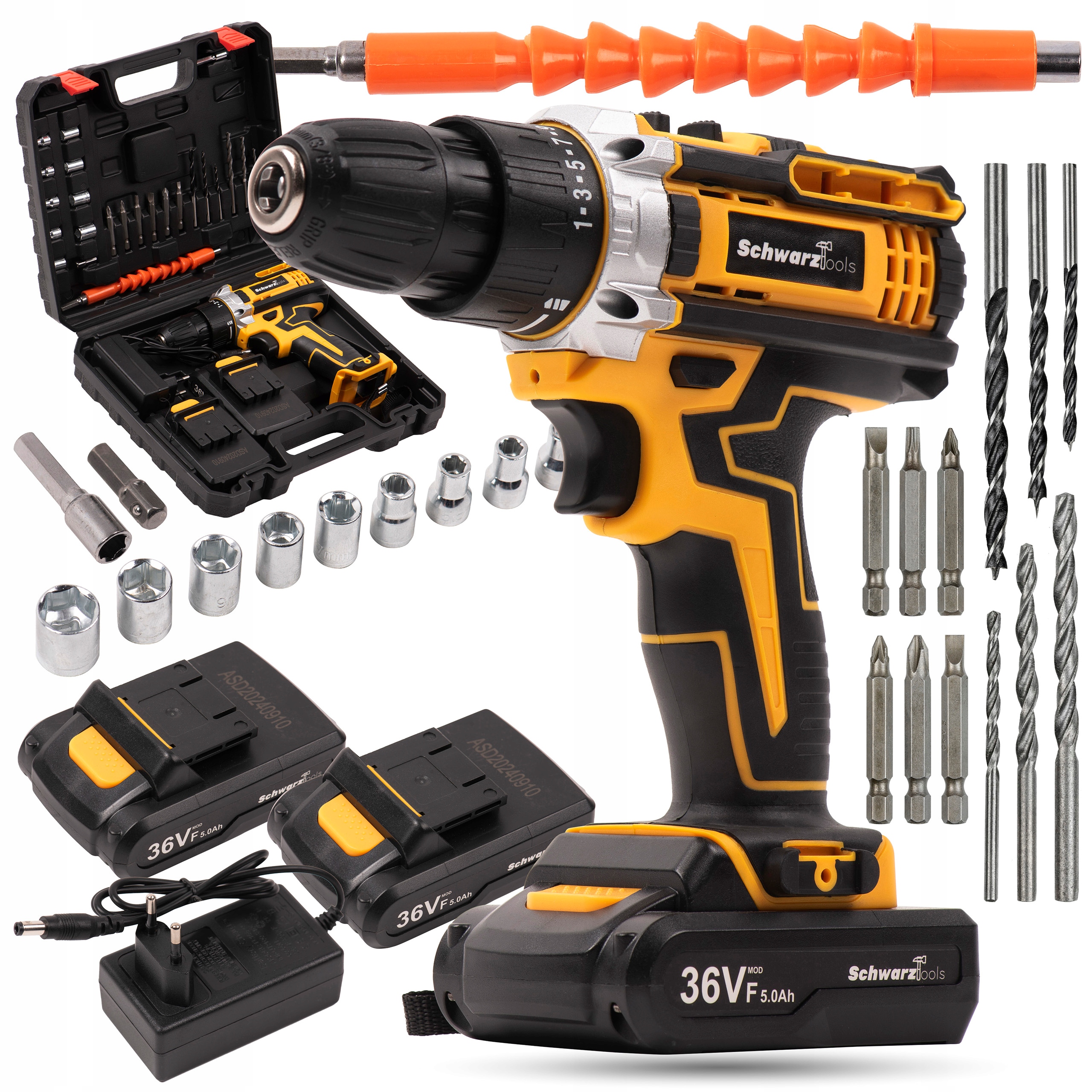 Wiertarko Wkrętarka Akumulatorowa Udarowa Bity Nasadki 2xAKU 24V Walizka