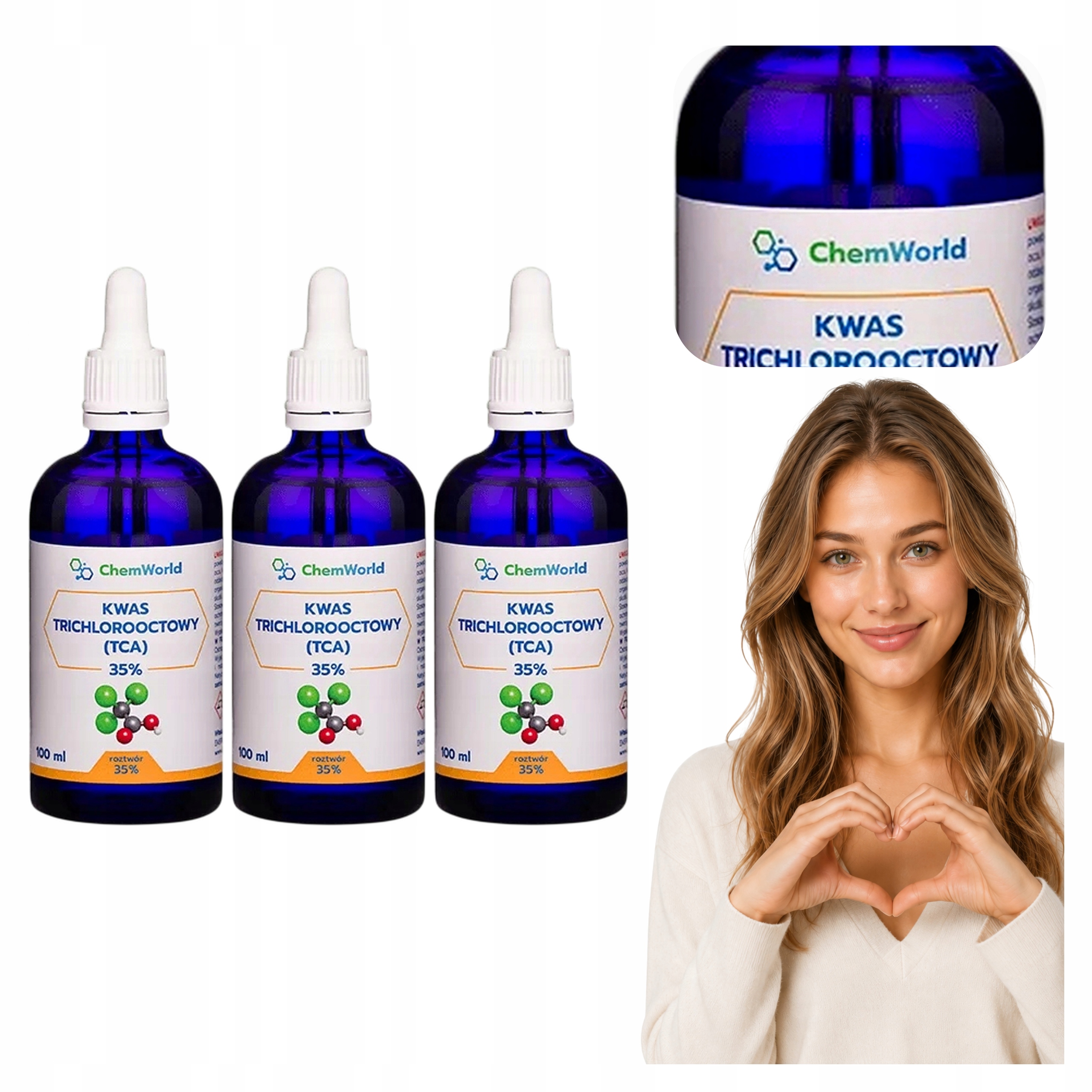 3x Tca Chemworld Kwas Trichlorooctowy 35% CCl3COOH 100 ml Butelka Cas 76-03