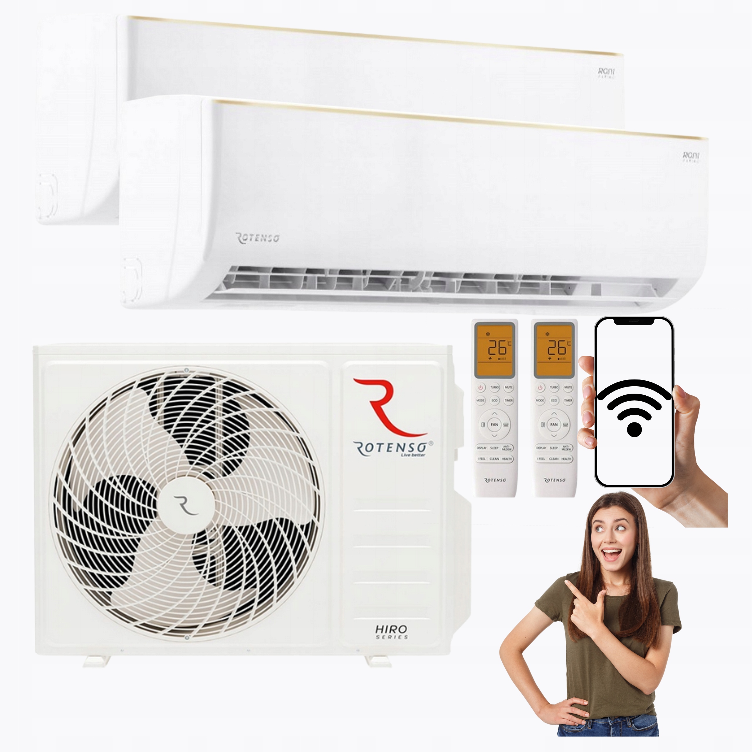 Nástenný klimatizátor Rotenso Roni Multisplit 2,6kW 3,4kW Wifi Ohrievač