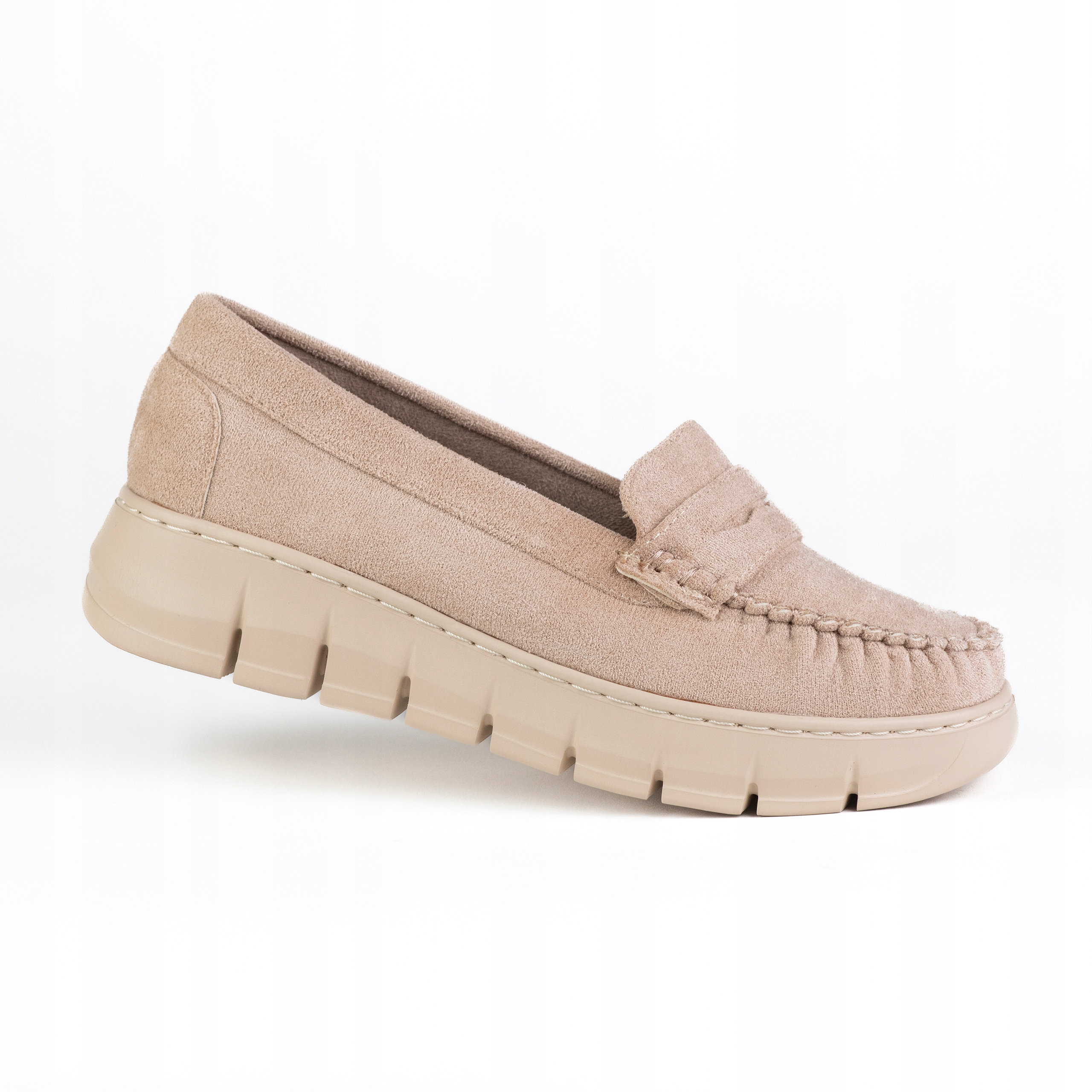 Dámské kožené mokasíny Goodin GD-FL26104 platforma pohodlné béžové 40