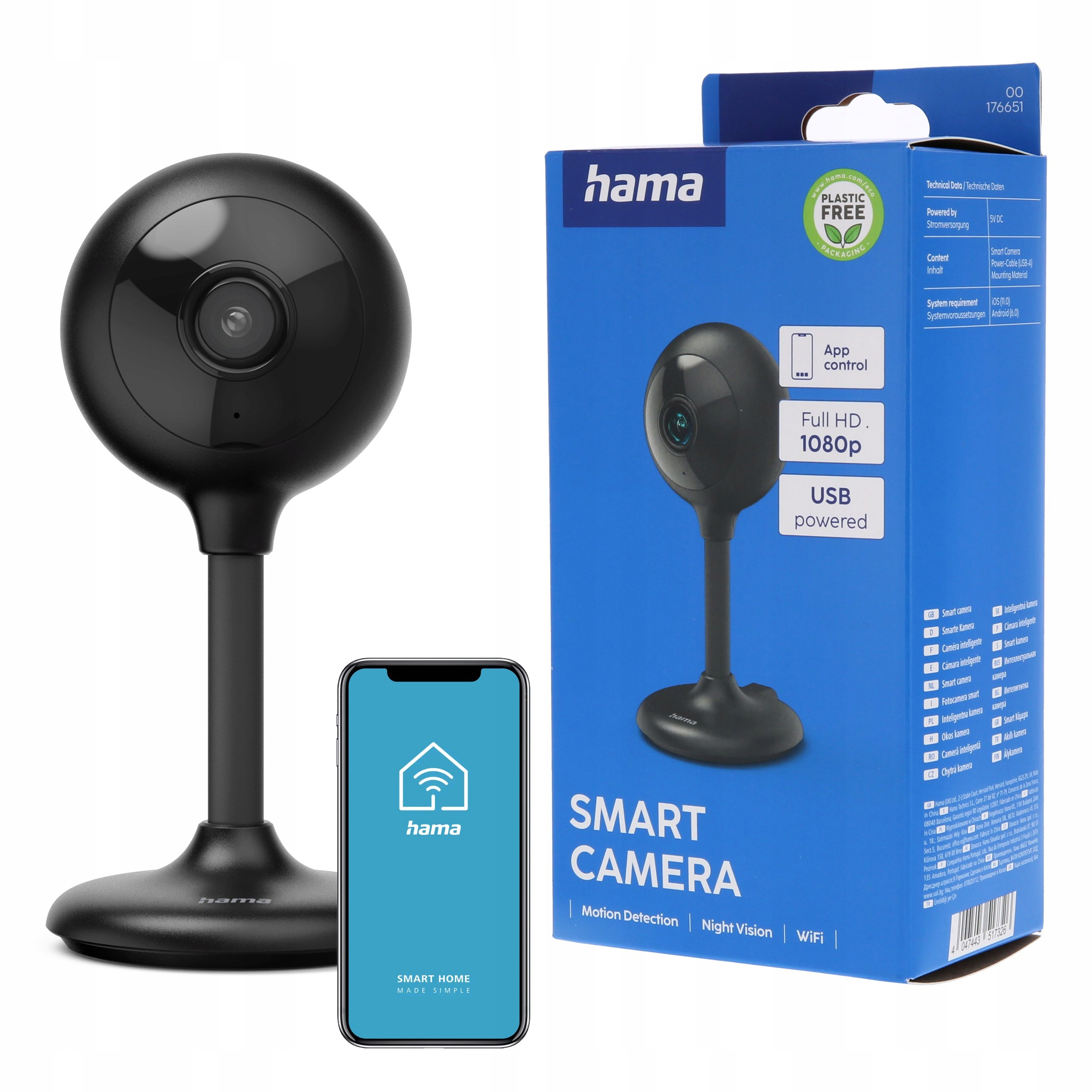 Hama Kamera Wewnętrzna Wifi Z Czujnikiem Ruchu I Noktowizorem 1080p Full Hd