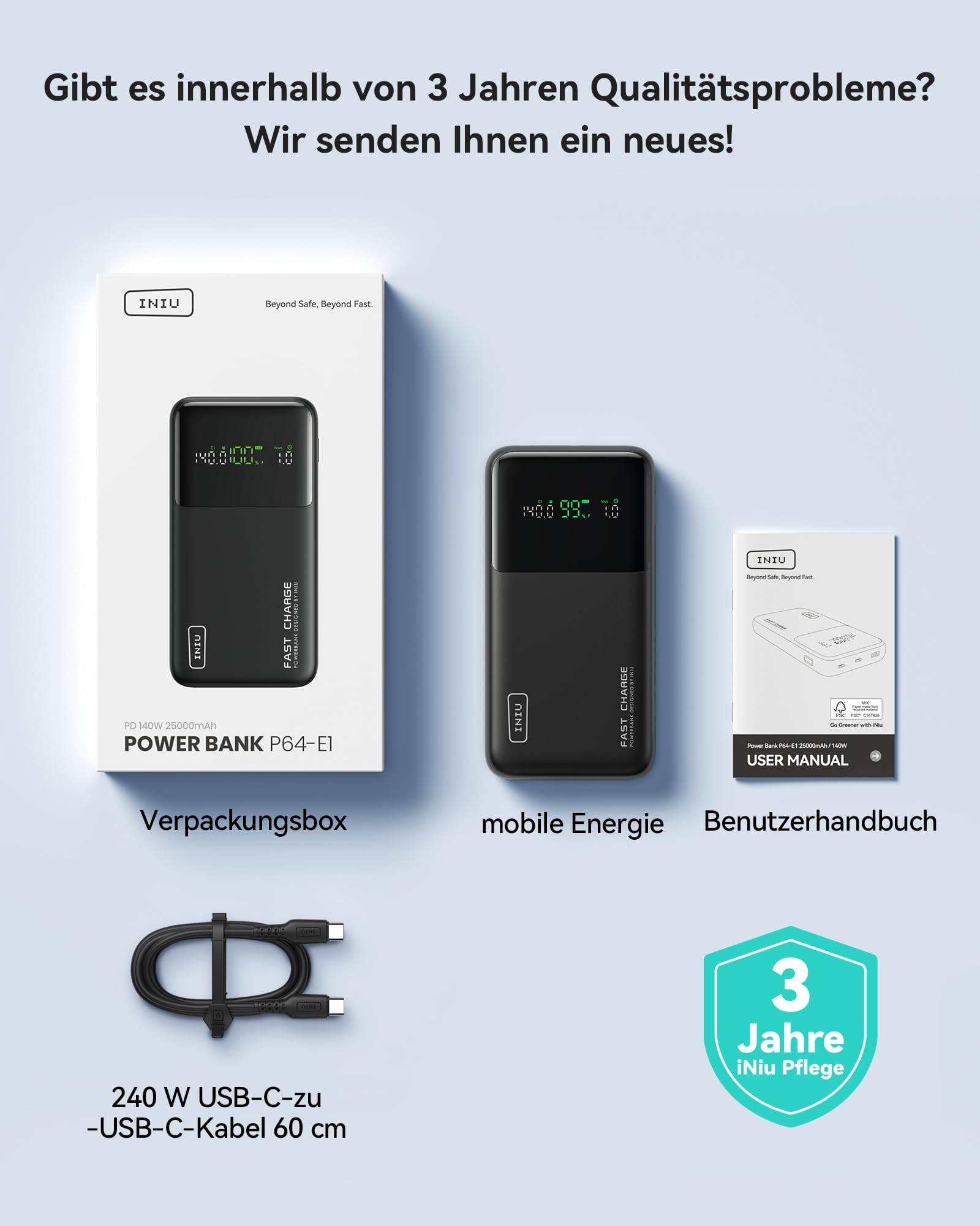 INIU Power Bank 25000mAh 140W USB C Dla Telefonów i Laptopów — miniatura 7
