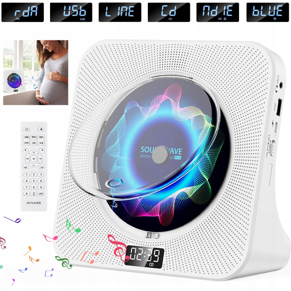 Přenosný Přehrávač CD Reproduktor Bluetooth Rádio Přenosný 5 Režimů S Dálkovým Ovládáním