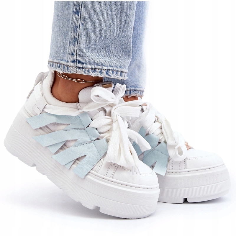 Zazoo 2F-7033 Dámské Kožené Tenisky Masivní Platforma Modré 40