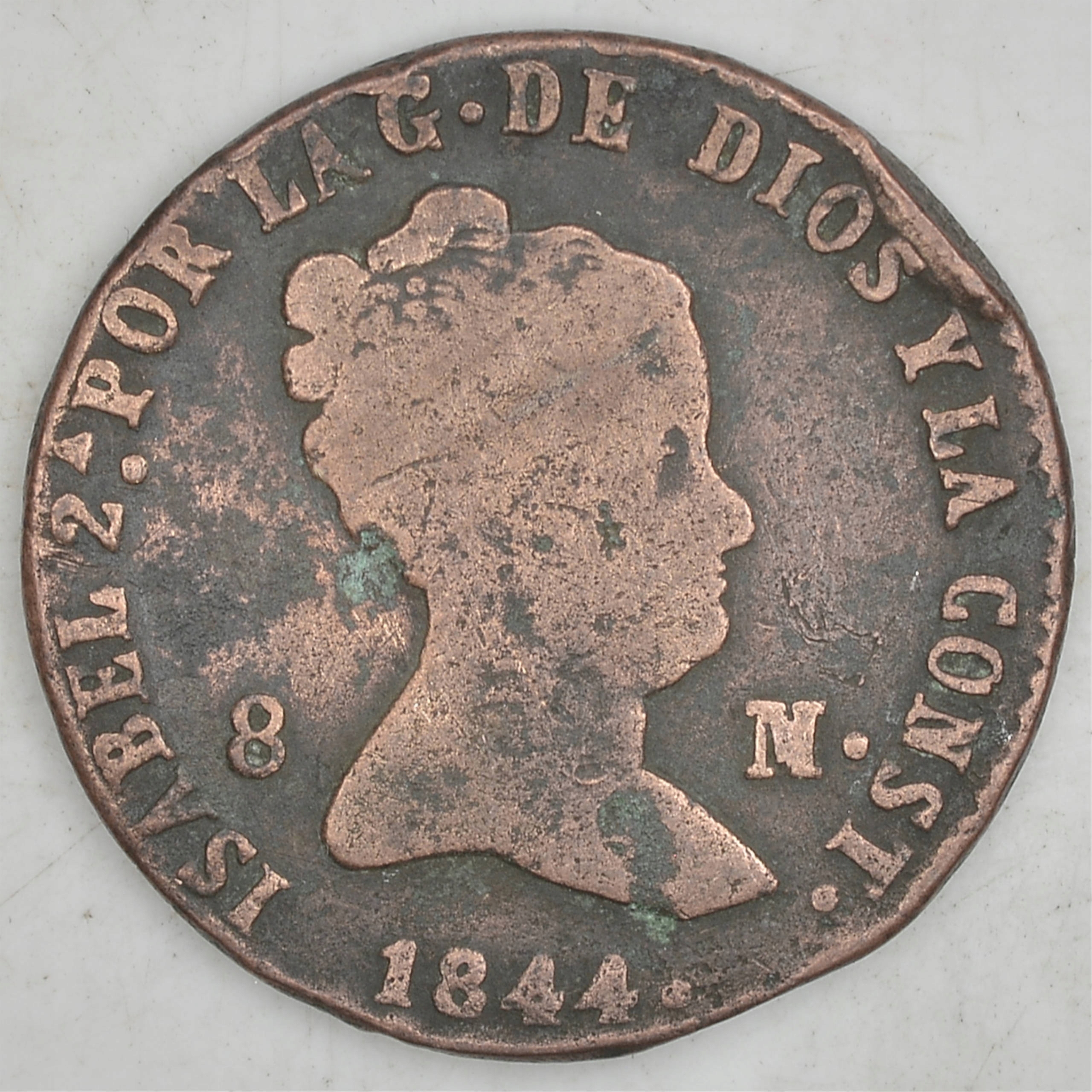 1.HISZPANIA, IZABELA II, 8 MARAVEDIS 1844