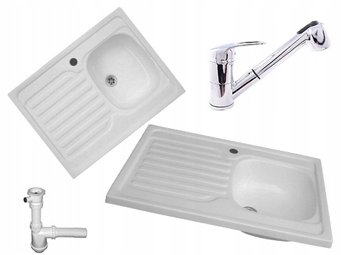 

Zlewozmywak 80x60 Biały Bateria Wyciągana wylewka