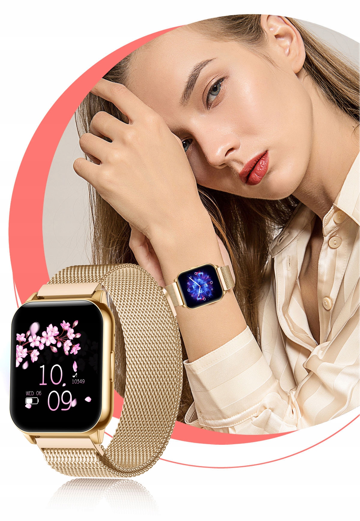 SMARTWATCH ZEGAREK DAMSKI POLSKIE MENU ROZMOWY CIŚNIENIE PULS SPORT ZDROWIE Szerokość koperty 36 mm