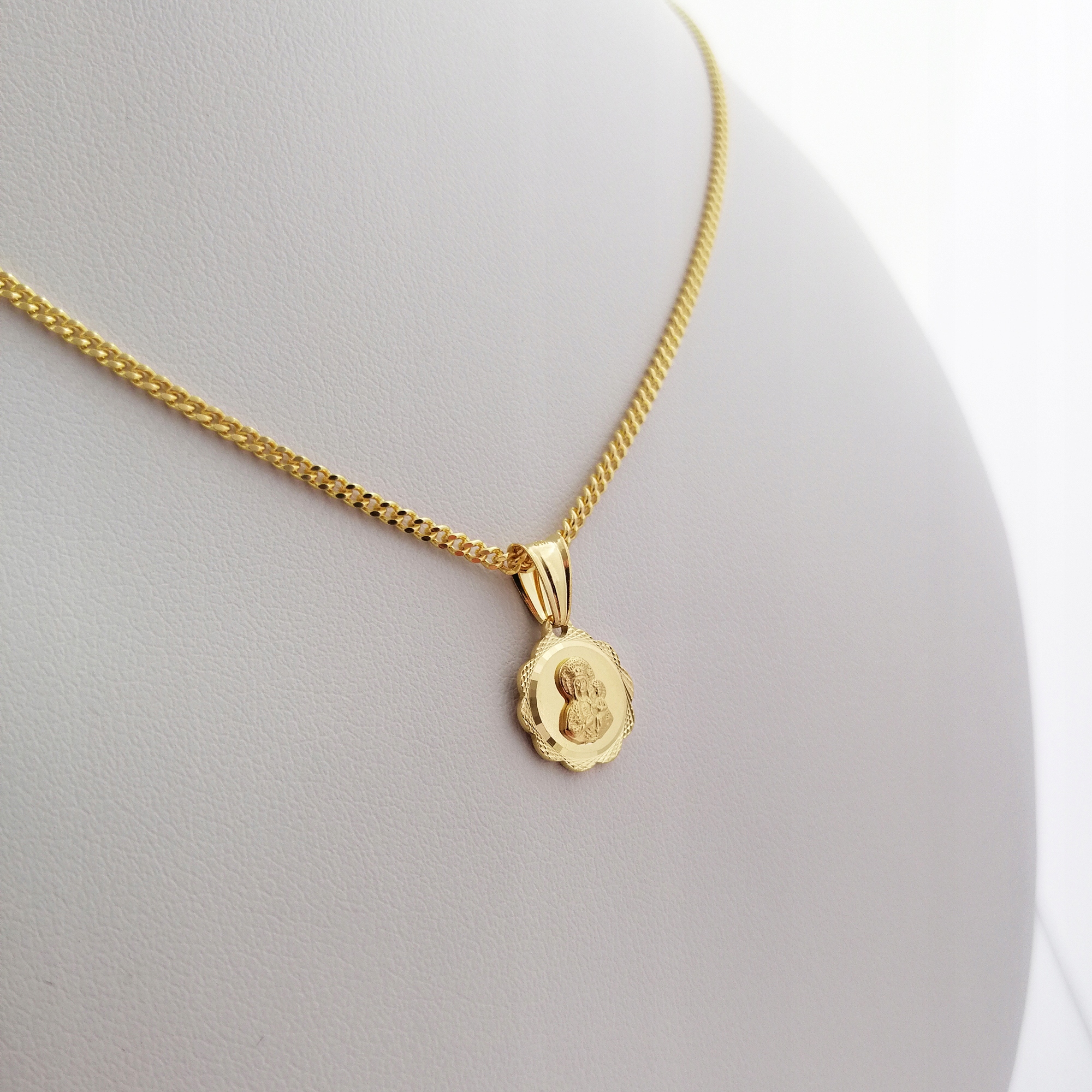 ZŁOTY ŁAŃCUSZEK + MEDALIK 925/585 14K + GRAWER PREZENT NA KOMUNIĘ DLA CÓRKI Kolekcja Na Komunię Komunijny Chrzest Grawer Zawieszka