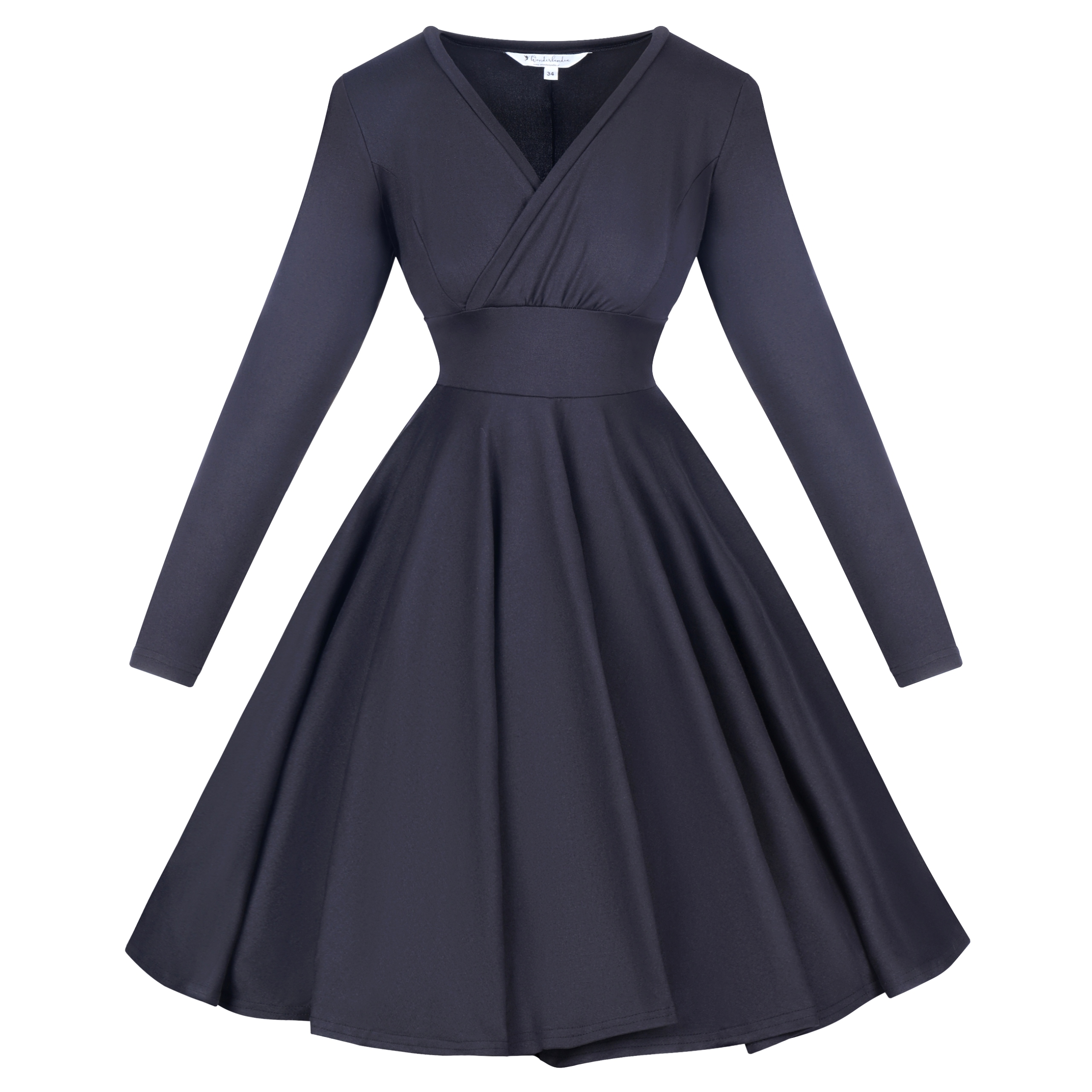 Černá šaty typu pin up s dlouhým rukávem a gotickým výstřihem