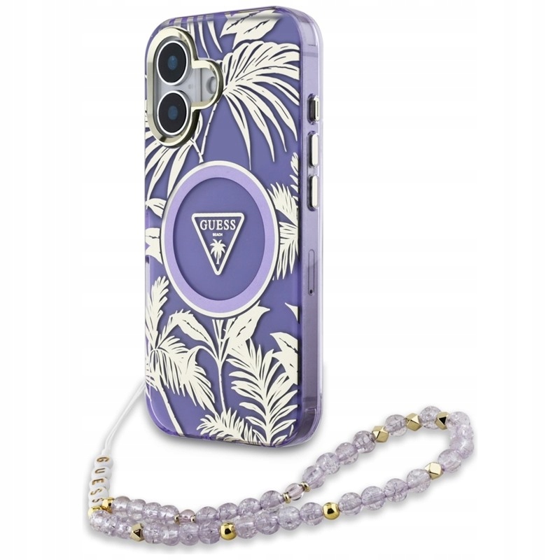 Guess Palm Trees – Pouzdro pro iPhone 16 (fialové)