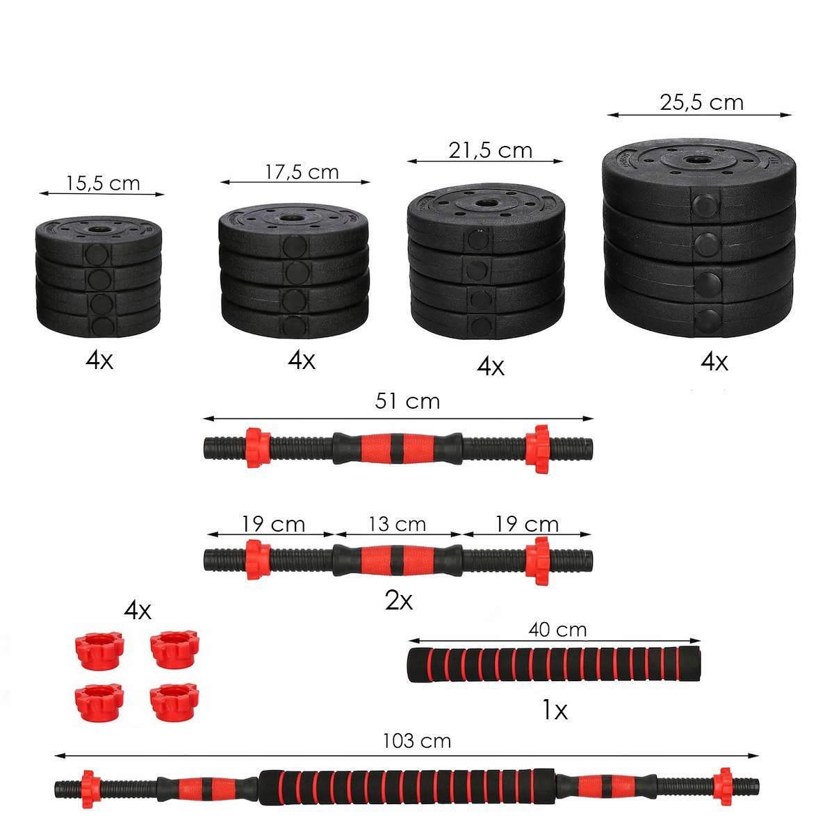 SOLIDNE HANTLE HANTELKI 40KG 2x20k ZESTAW HANTLI+DRĄŻEK SZTANGA GRYF KRÓTKI Średnica części chwytnej 3.5 mm