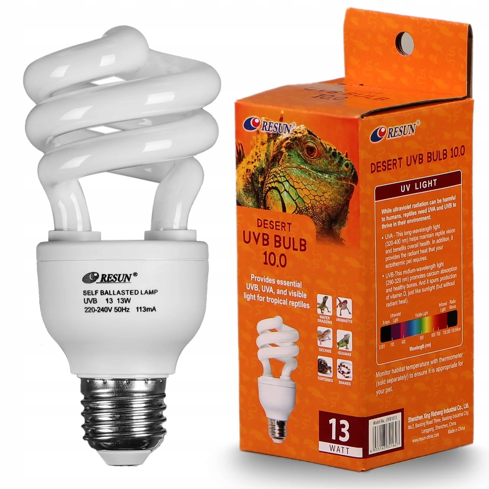 Resun Žárovka Lampa Uvb Terárium Pouštní Plazi 10.0 13W E27