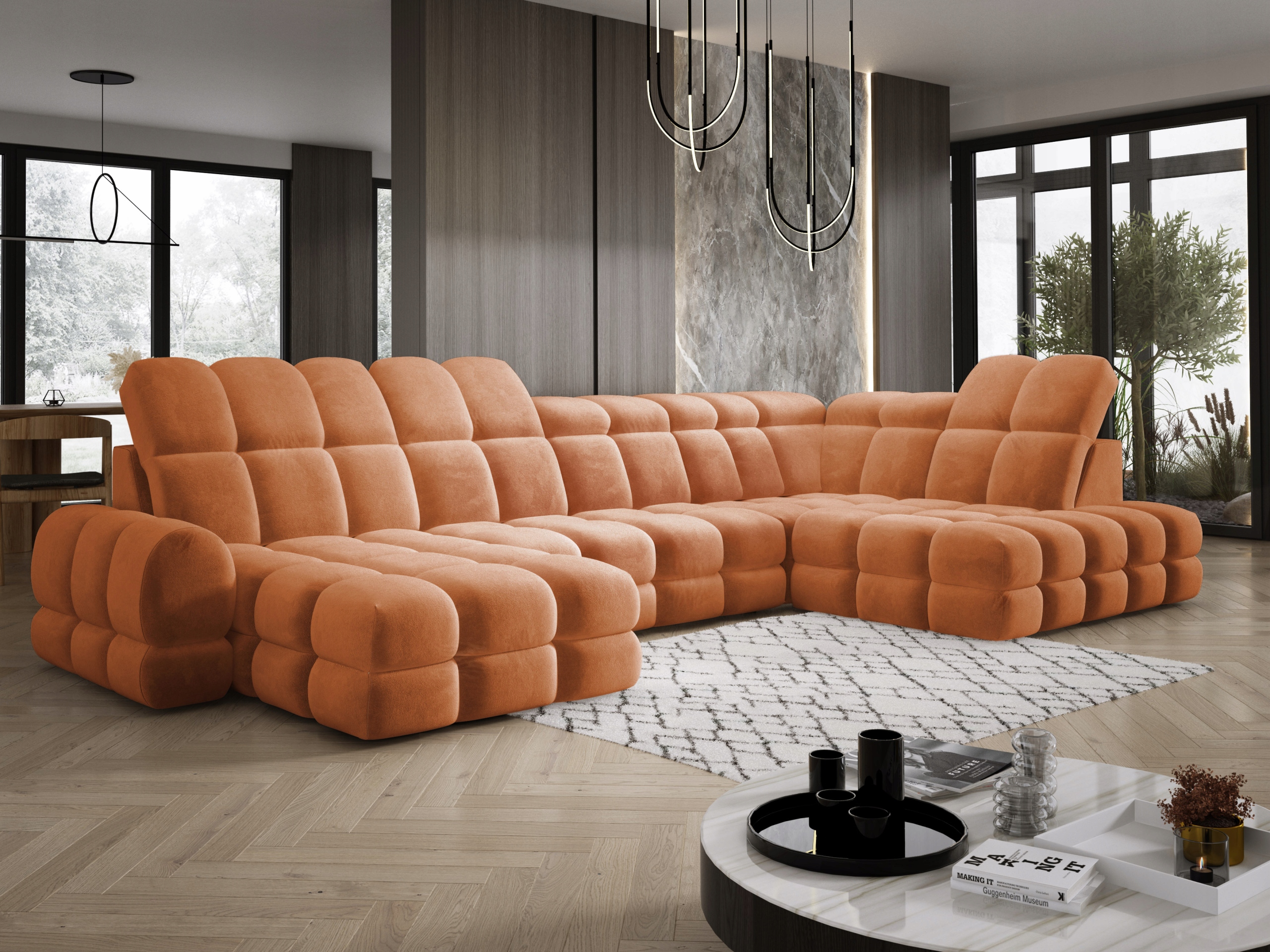Moderní stylový Rohová Sedací Souprava Tollo XL Versailles s elektrickou funkcí spaní