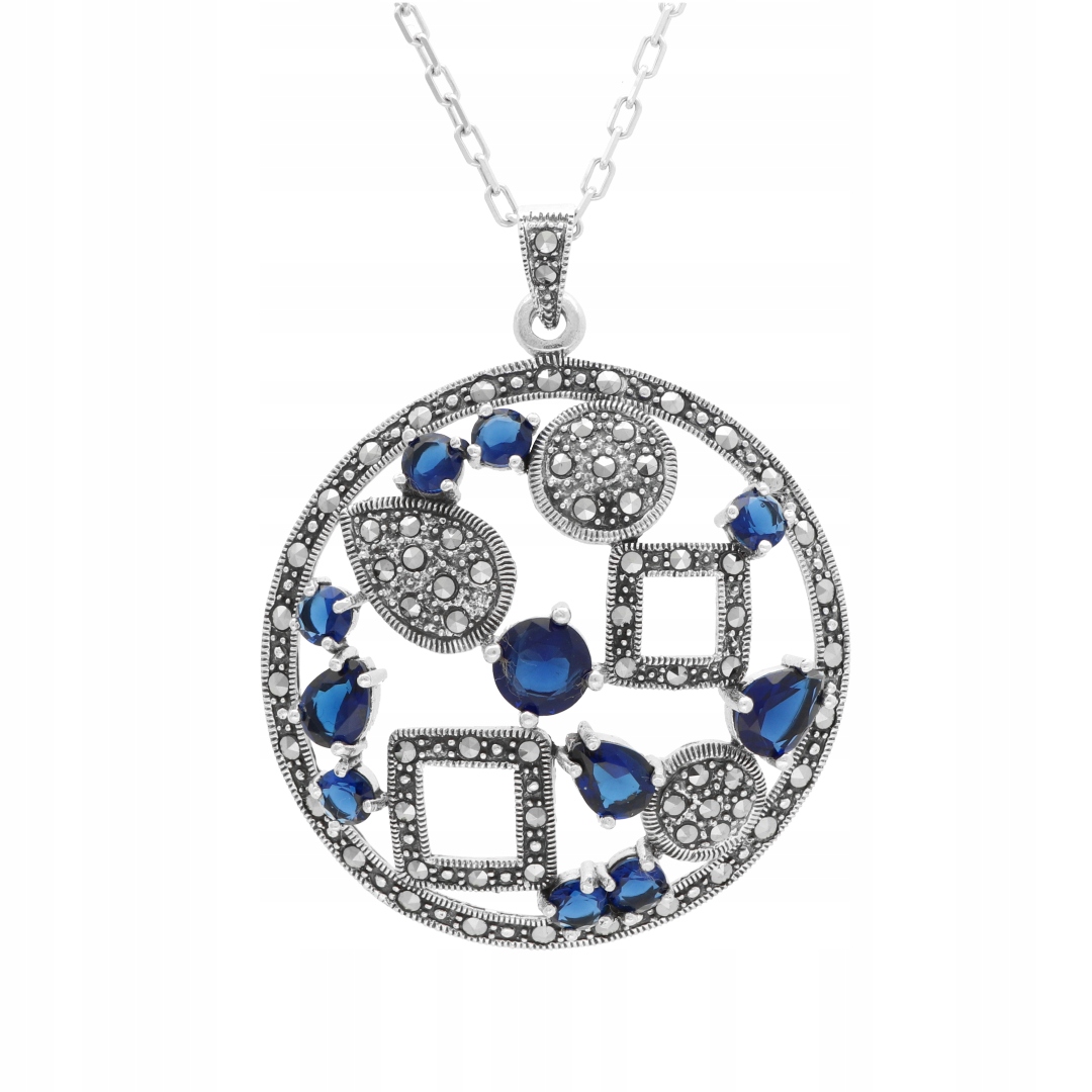 Přívěsek kulatý se safíry a markýzami stříbro