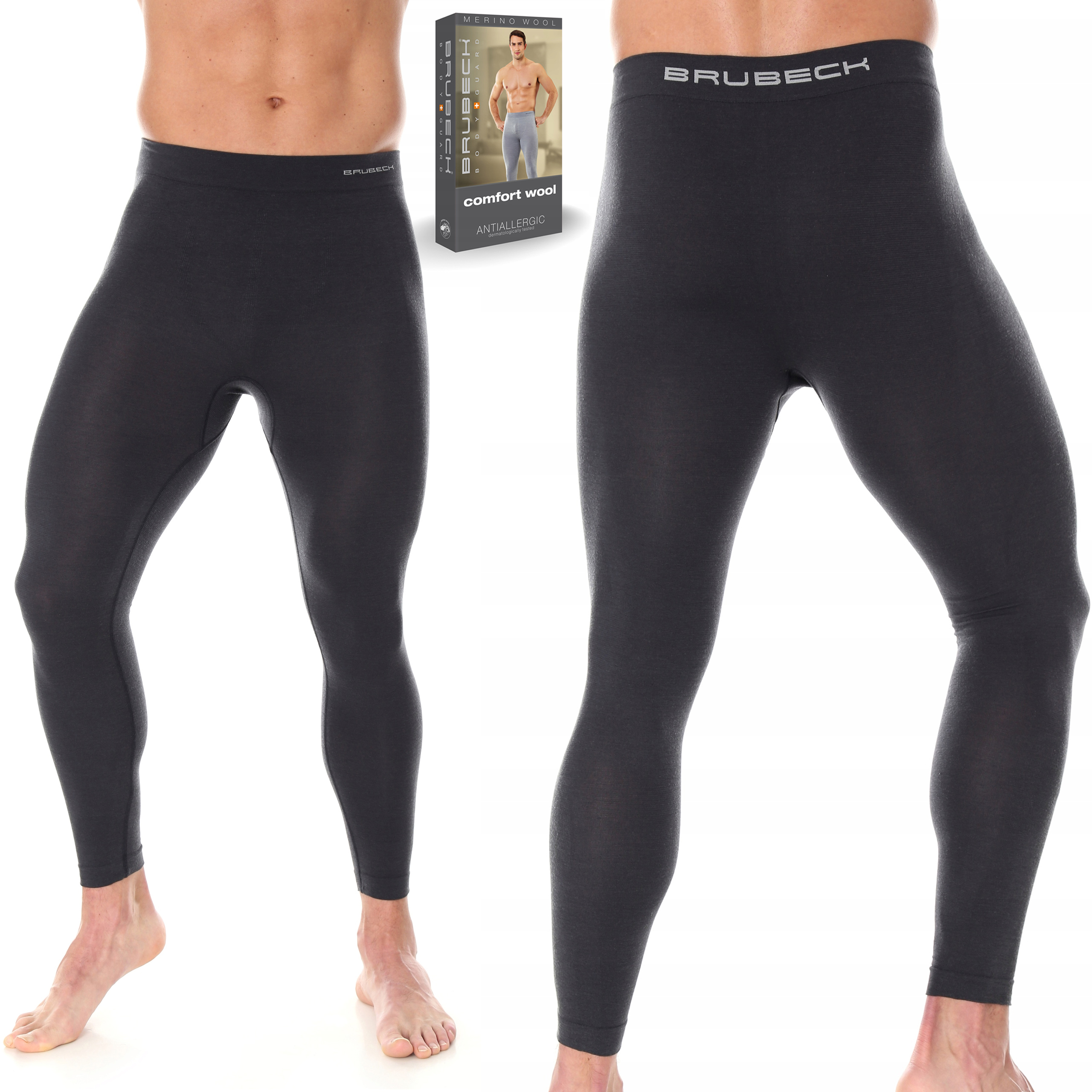 Brubeck Merino vlněné legíny s dlouhým rukávem, termoaktivní, grafit XXL