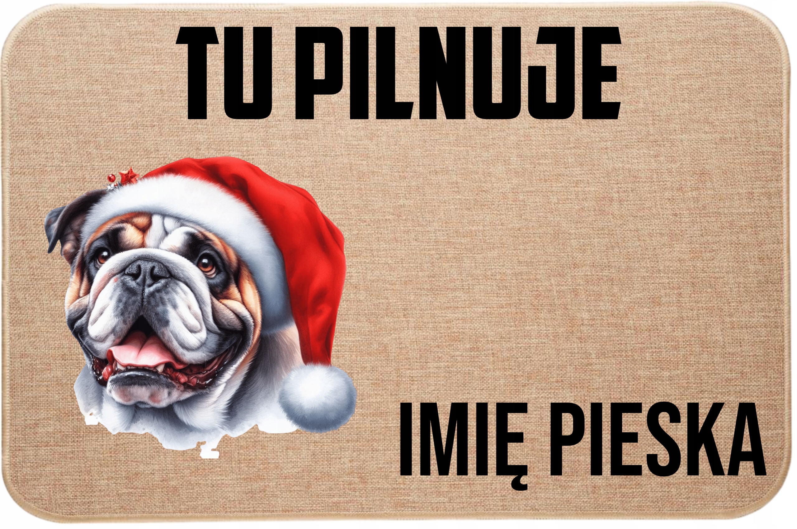 Lněná Vánoční Vstupní Stěračka Tu Hlídá Jméno Buldok